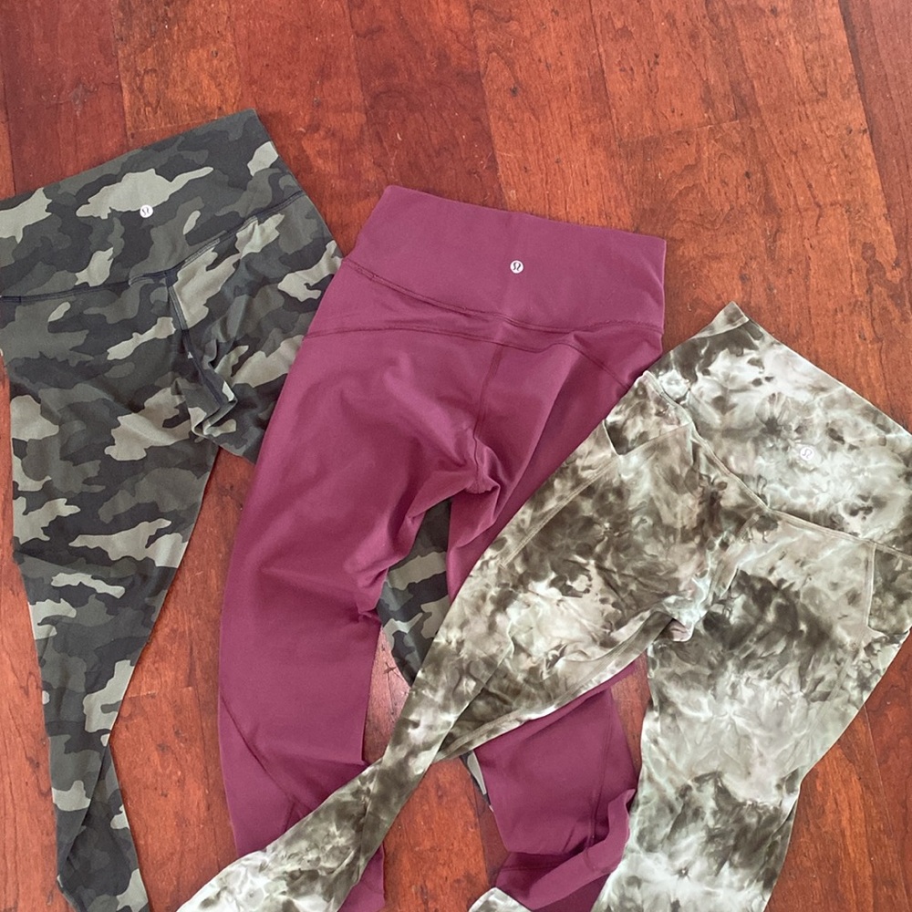 Bundle of 3 LULULEMON Size 6 Leggings 
Maroon, Green Camo and Green Tie Dye - Picture 9 of 9